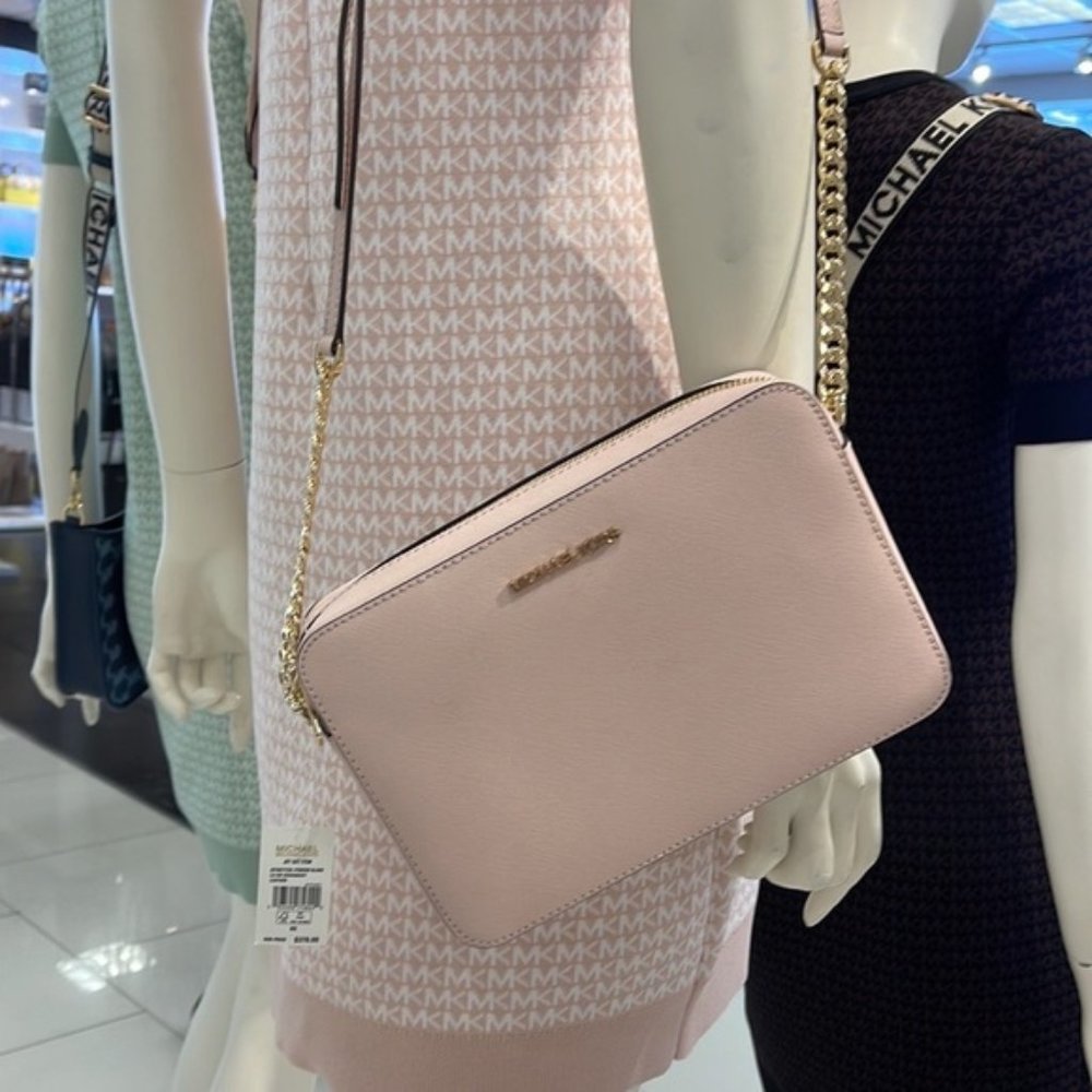 Michael Kors Jet Set Item Large East West Zip Crossbody Leather Powder Blush - Picture 12 of 16